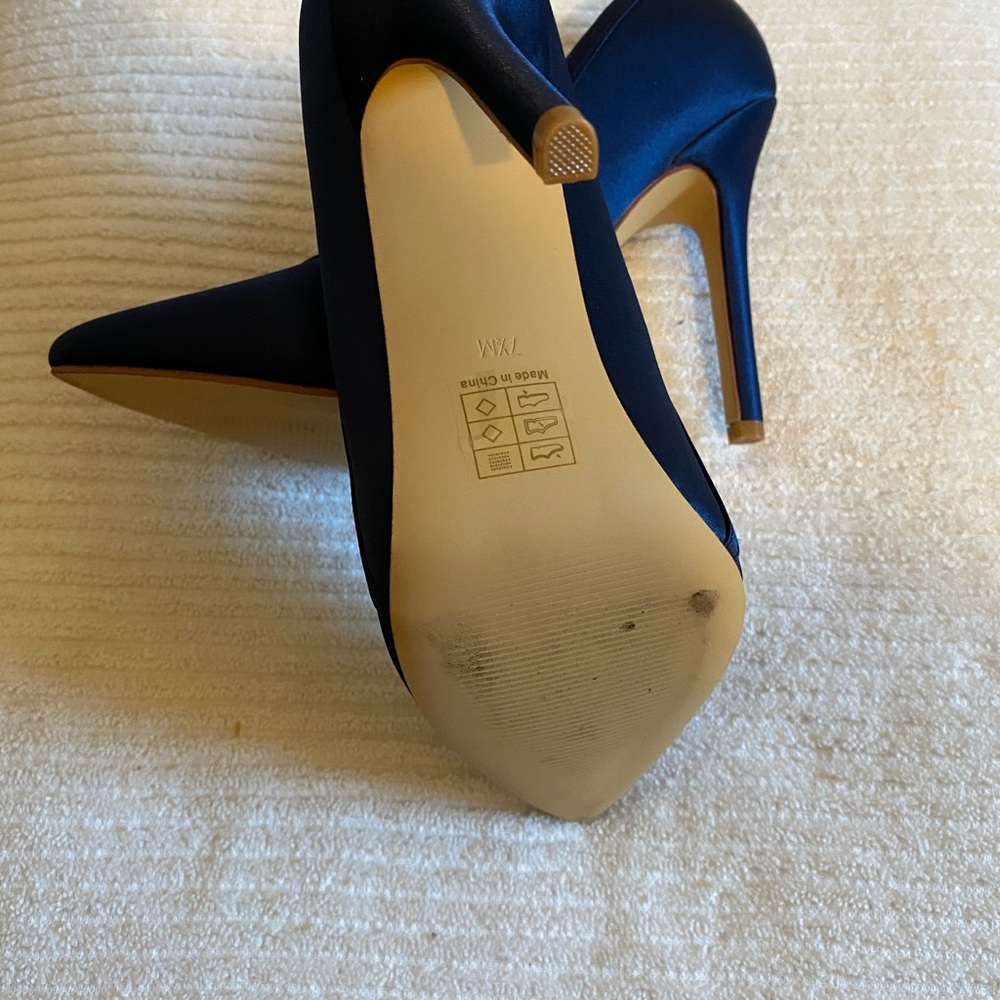 ElegantPark Navy Satin Pointed-Toe High Heels - Picture 5 of 6